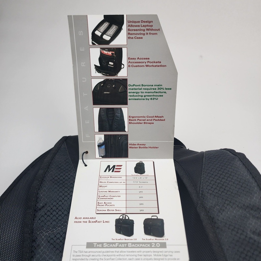 Mobile Edge ScanFast Checkpoint Friendly Backpack‎ 2.0 for 17" Laptops - New - Picture 7 of 14